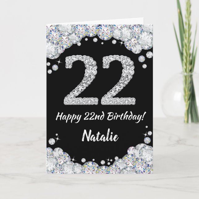 Carte 22e Birthday Black and Silver Glitter (Devant)