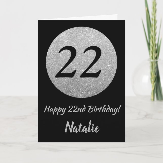 Carte 22e Birthday Black and Silver Glitter (Devant)