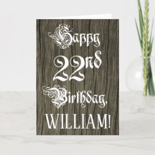 Carte 22e Birthday : Fancy, Elegant Text ; Faux Wood Loo