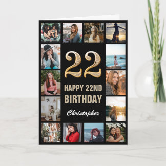 Carte 22e Joyeux Anniversaire Black and Gold Photo Colla