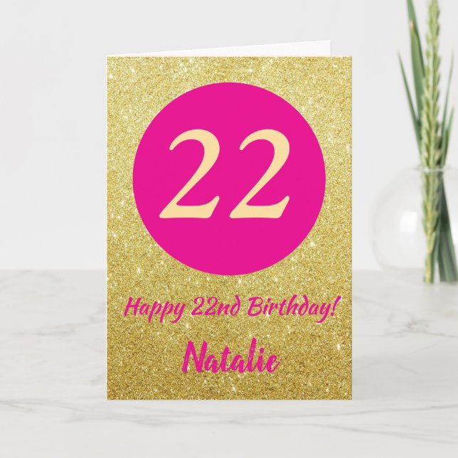 Carte 22e Joyeux anniversaire Hot rose et Parties scinti (Devant)