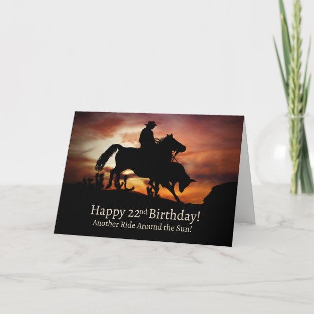 Carte 22e Joyeux Anniversaire Pays Western Cowboy (Devant)