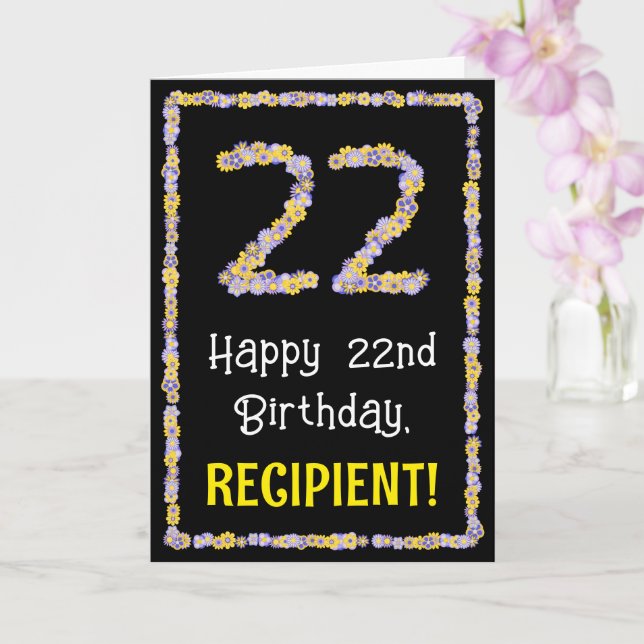 Carte 22nd Birthday: Floral Flowers Number, Custom Name (Orchidée)