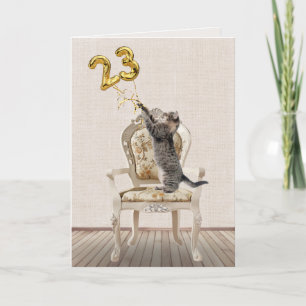 Carte 23e anniversaire Ballons et Tabby Cat