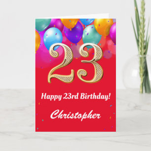 Carte 23e anniversaire Ballons rouges et dorés