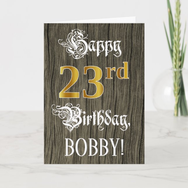 Carte 23e anniversaire : Faux Gold Look + Faux Wood Moti (Devant)