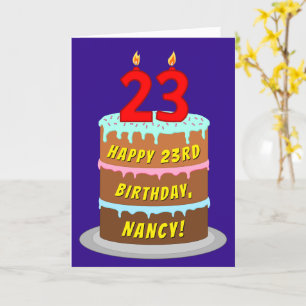 Carte 23e anniversaire : Gâteau et bougies amusants + No