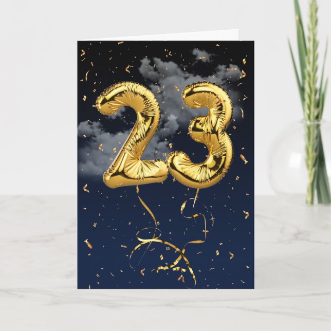 Carte 23e Anniversaire Gold Mylar Balloon et Confetti Ca (Devant)