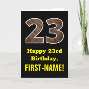 Carte 23e anniversaire : Nom, Motif Faux Wood Grain "23"