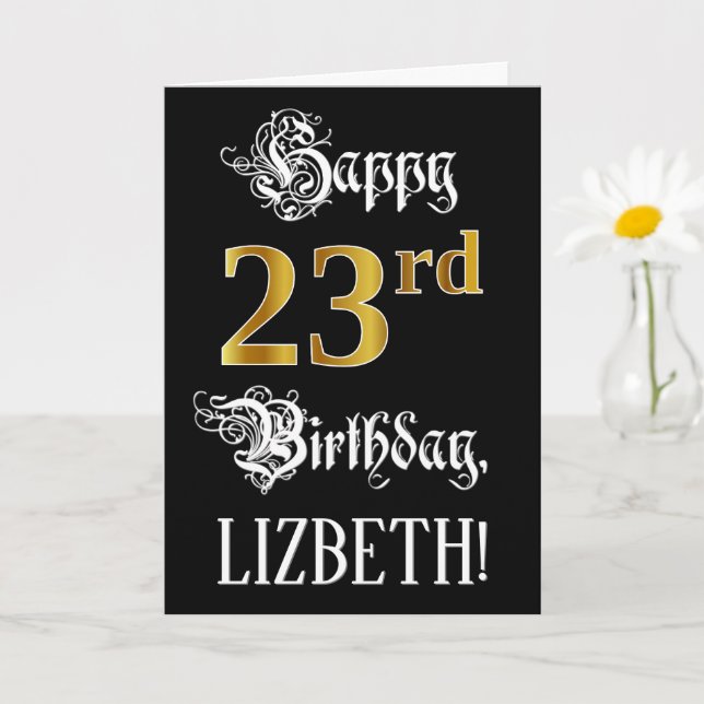Carte 23e anniversaire — Script fantaisie; look or Faux; (Petite plante)