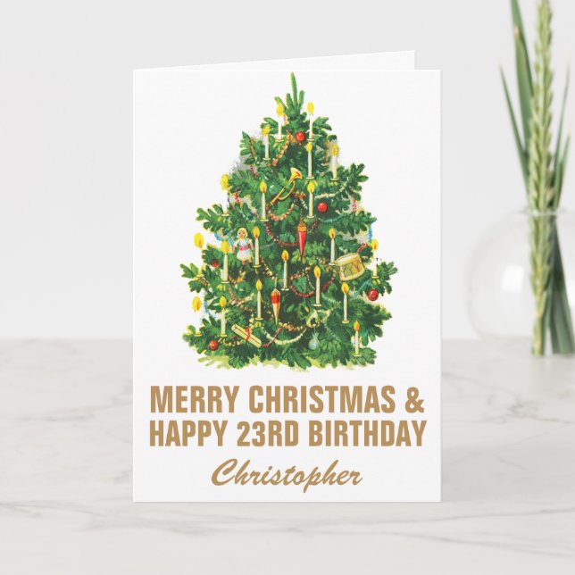 Carte 23e Joyeux Anniversaire et Joyeux Arbre de Noël (Devant)