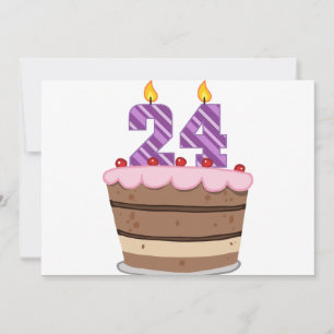 Carte 24 ans sur le gâteau d'anniversaire