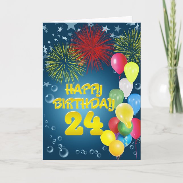 Carte 24e anniversaire avec feux d'artifice et bal (Devant)
