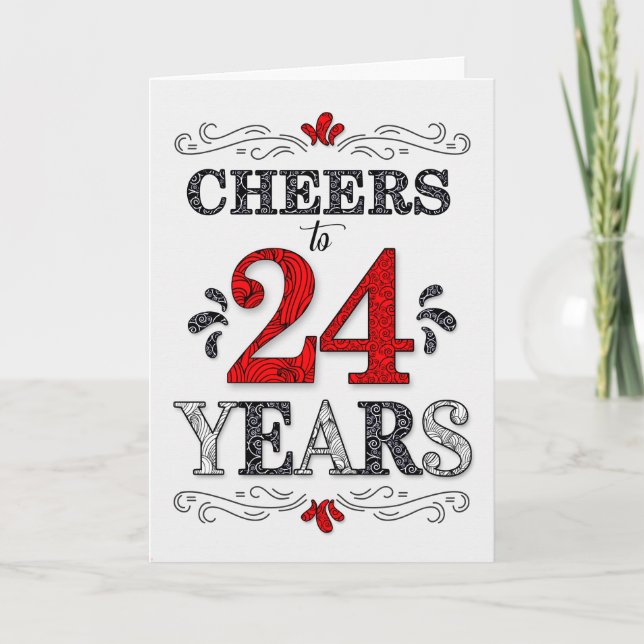 Carte 24e anniversaire Cheers en Motif noir blanc rouge (Devant)