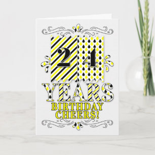 Carte 24e anniversaire en Teardrop de rayures jaune et n