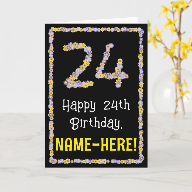 Carte 24e anniversaire : Floral Flowers Numéro, Nom pers (Fleur jaune)