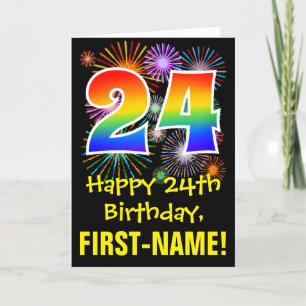 Carte 24e anniversaire : Motif Fun Fireworks + Arc-en-ci