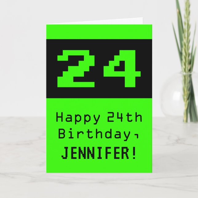 Carte 24e anniversaire : Nerdy / Geeky Style "24" et nom (Devant)