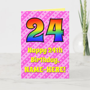 Carte 24e anniversaire : Pink Stripes & Hearts, Arc-en-c