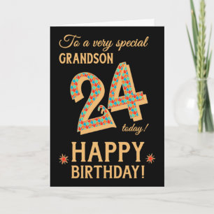 Carte 24e anniversaire, pour Grandson, Effet or sur Noir