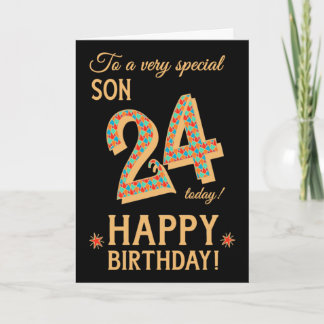 Carte 24e anniversaire, pour Son, Effet or sur Noir