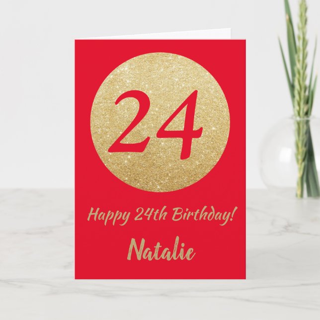 Carte 24e Birthday Red and Gold Glitter (Devant)