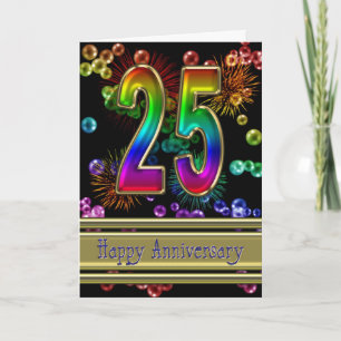 Carte 25e anniversaire avec feux d'artifice et bulles