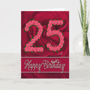 Carte 25e anniversaire avec roses et feuilles