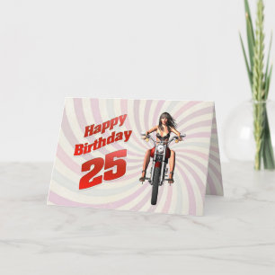 Carte 25e anniversaire avec une fille de moto