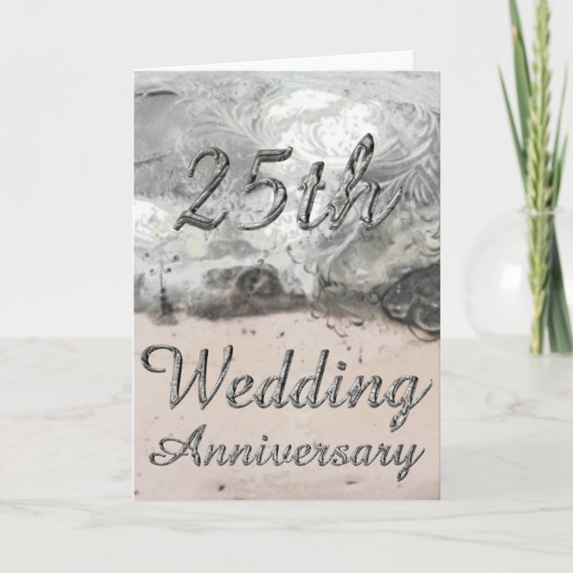Carte 25e Anniversaire de Mariage Chic Typographie Argen (Devant)