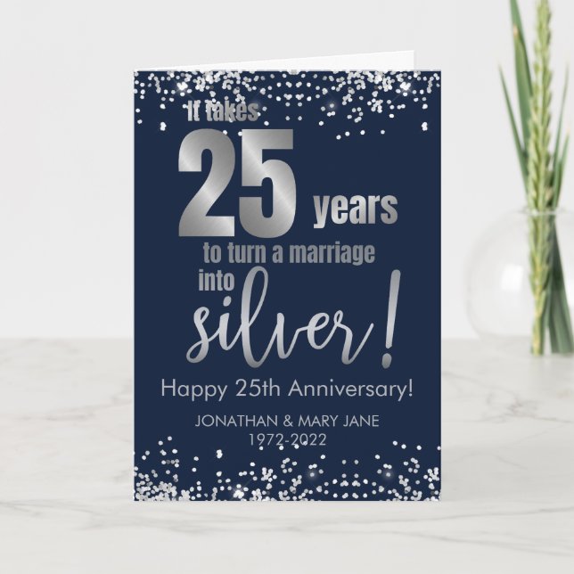 Carte 25e anniversaire de Mariage d'argent Marine (Devant)