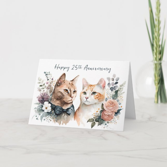 Carte 25e anniversaire du Mariage Chats (Devant)