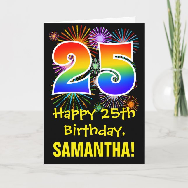 Carte 25e anniversaire : Fun Motif Fireworks + Rainbow 2 (Devant)