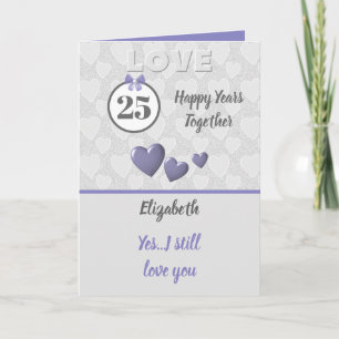 Carte 25e anniversaire mariage Argent 25 ans violet