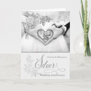 Carte 25e anniversaire Mariage d'argent blanc