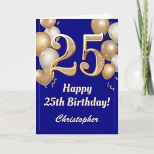 Carte 25e anniversaire Marine Bleu et Ballons d'or Confe