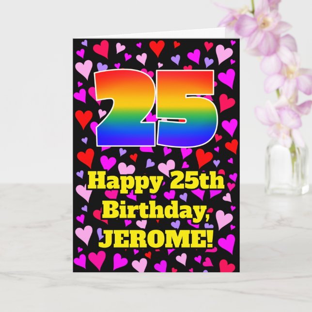 Carte 25e Anniversaire : Motif de cœurs aimants, Arc-en- (Orchidée)