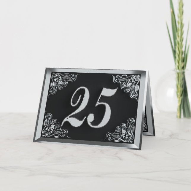 Carte 25e anniversaire ou anniversaire Regal Argent Noir (Devant)