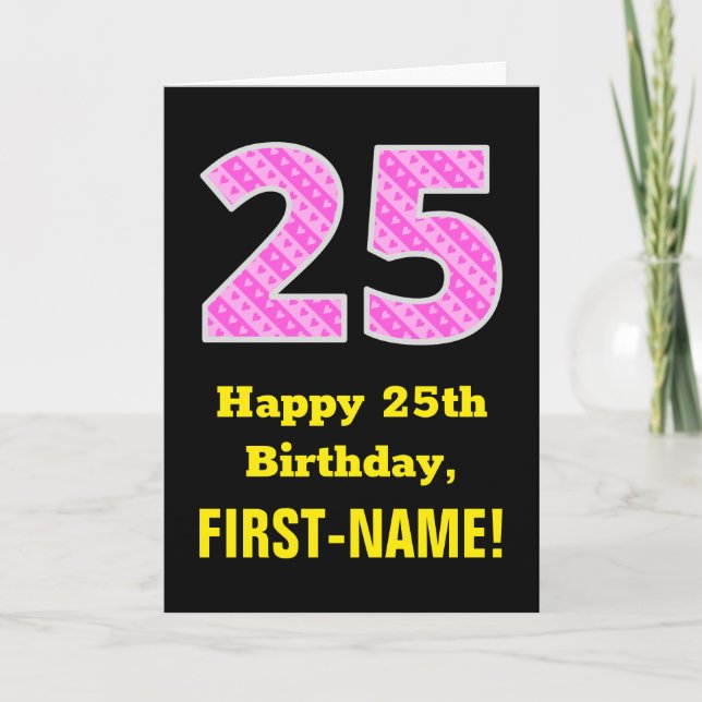 Carte 25e anniversaire : Pink Stripes and Hearts "25" +  (Devant)
