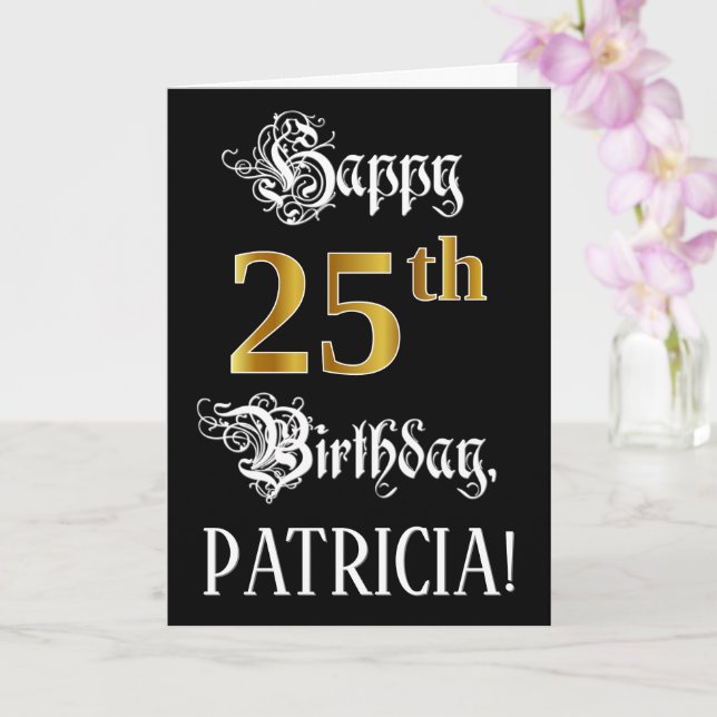 Carte 25e anniversaire — Script fantaisie; look or Faux; (Orchidée)