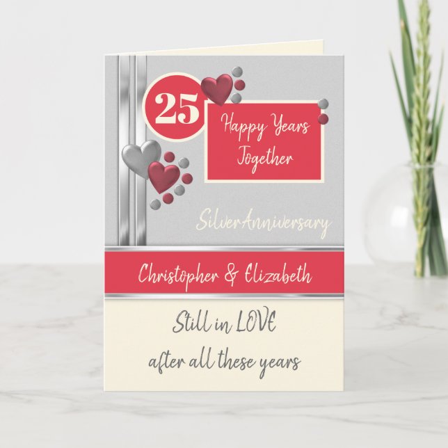 Carte 25e anniversaire Silver 25 ans crème rouge (Devant)