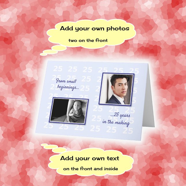 Carte 25e anniversaire vos photos et texte bleu (Créateur téléchargé)