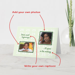 Carte 25e anniversaire vos photos et texte vert