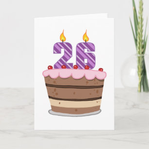 Carte 26 ans sur le gâteau d'anniversaire