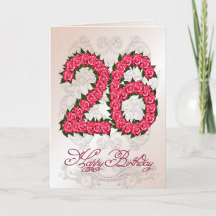 Carte 26e anniversaire avec roses et feuilles