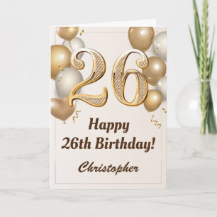 Carte 26e anniversaire Ballons d'or et Confetti Annivers