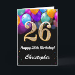 Carte 26e anniversaire Ballons noirs et dorés<br><div class="desc">26e Anniversaire Ballons noirs et dorés Carte d'Anniversaire. Pour plus de personnalisation,  cliquez sur le bouton "Customiser" et utilisez notre outil de conception pour modifier ce modèle.</div>