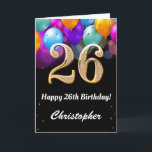 Carte 26e anniversaire Ballons noirs et dorés<br><div class="desc">26e Anniversaire Ballons noirs et dorés Carte d'Anniversaire. Pour plus de personnalisation,  cliquez sur le bouton "Customiser" et utilisez notre outil de conception pour modifier ce modèle.</div>
