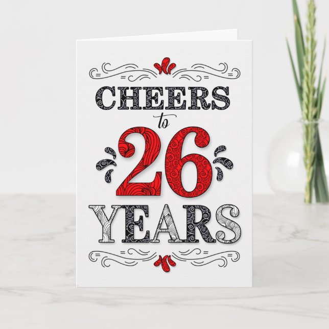 Carte 26e anniversaire Cheers en Motif noir blanc rouge (Devant)