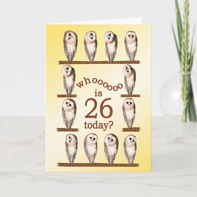 Carte 26e anniversaire, Curious owls card. (Devant)